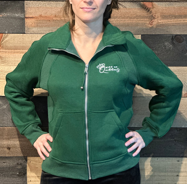 Green and White Zip Up